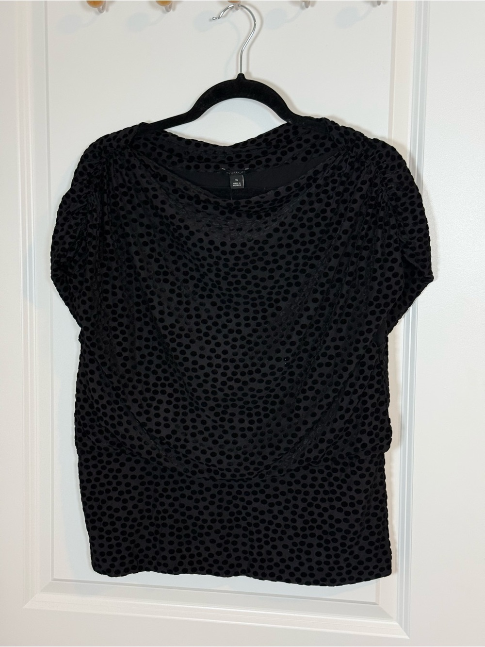 Ann Taylor Black Short Sleeve Dot-Texture Blouse